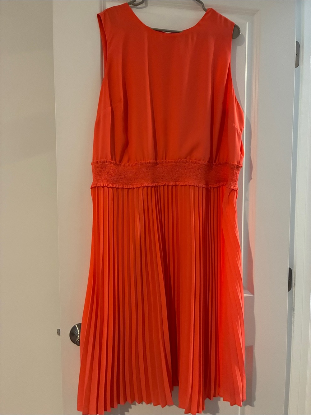 Bright Coral Pink Sleeveless Pleated Dress